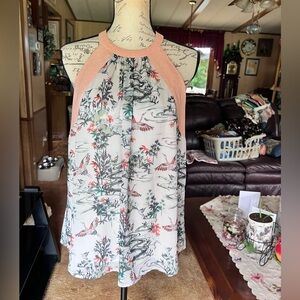 H&M Gorgeous Oriental Crane Print Floaty Cami Top size 14.
